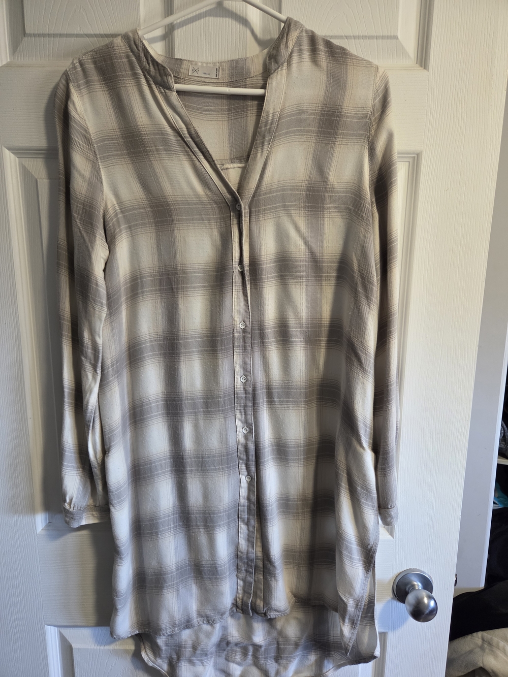 Gentle Fawn Plaid Button-Front Shirt Dress in Cream and Taupe